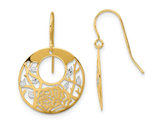 14K Yellow Gold Flower Dangle Circle Earrings